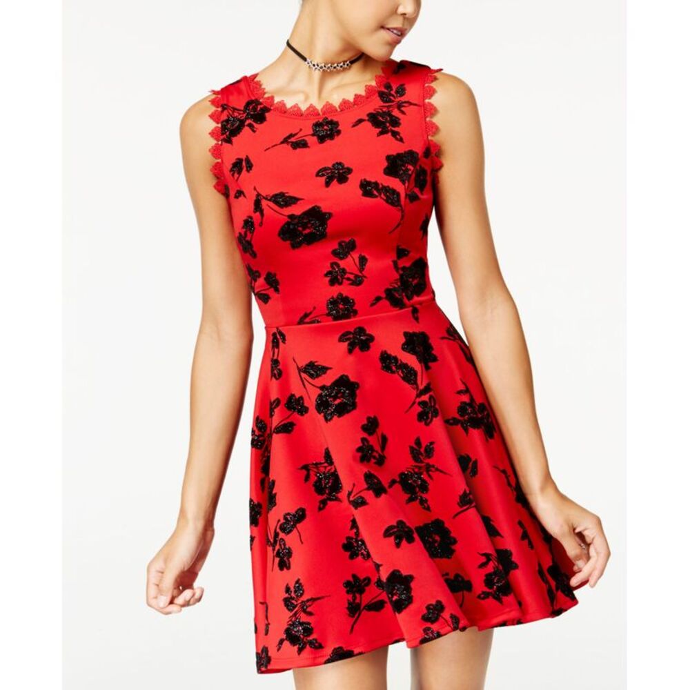 City Studios Juniors Flocked Glitter Fit Flare Dress